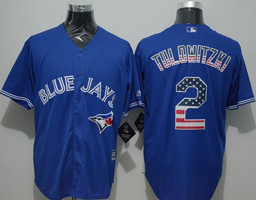 Blue Jays #2 Troy Tulowitzki Blue USA Flag Fashion Stitched MLB Jersey - Click Image to Close